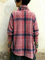 Plaid Velvet Top With A High Neck, Asymmetrical Button-fastening, And An Irregular Hem