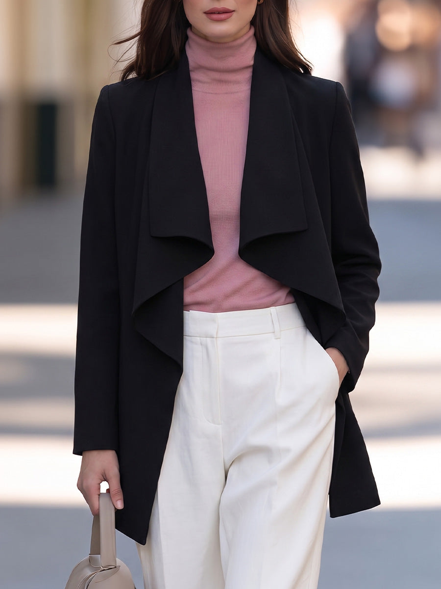 Women's Solid Color Waterfall Collar Long-sleeved Casual Loose Cardigan Jacket