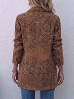 Women's Printed Collared Long-sleeved Casual Loose Cotton Cardigan