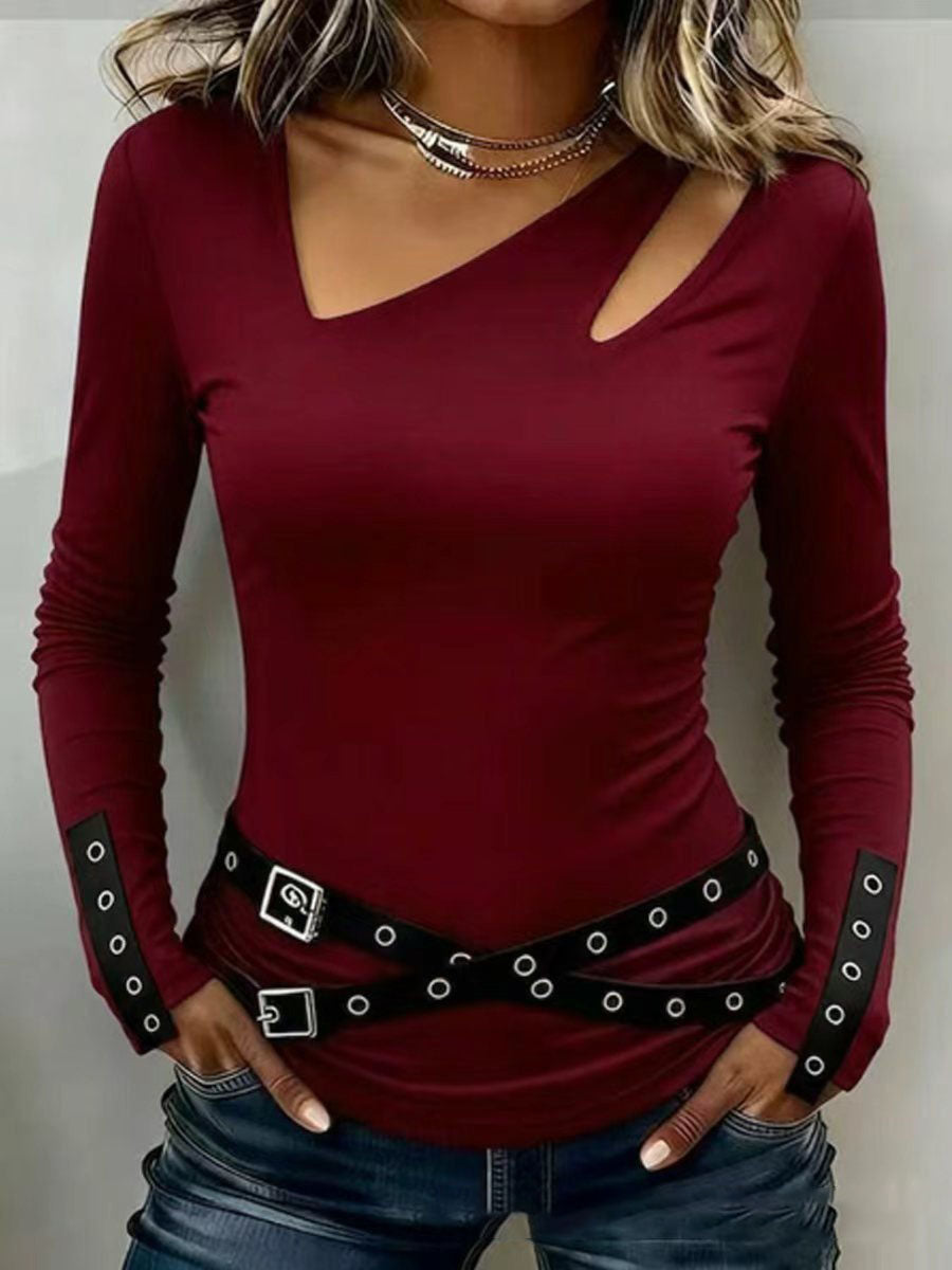 Edgy Stylish Cutout Long-sleeve Top