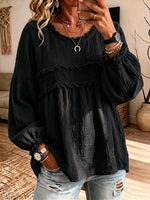 Casual Raw-edge Ruffled Cotton-linen Blend Pleated Top