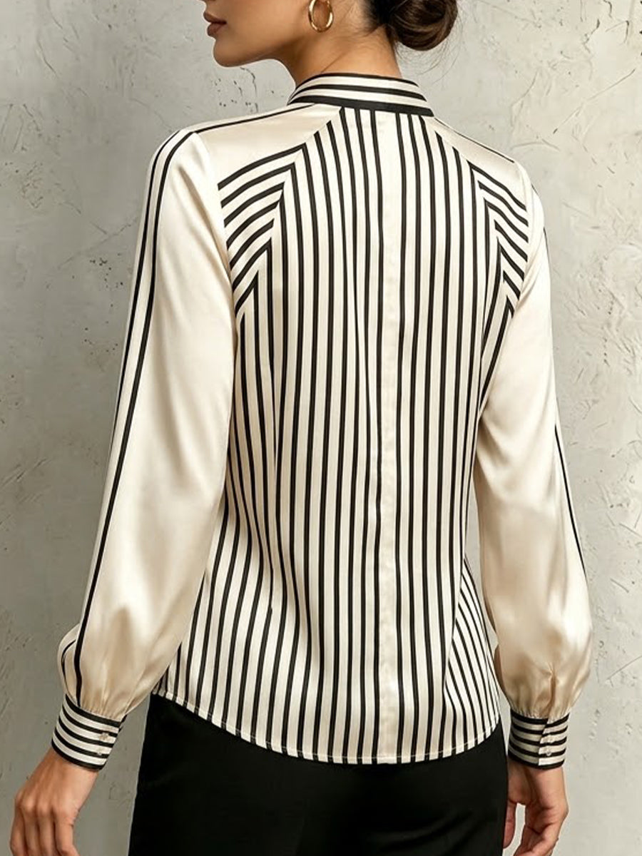Chic Striped Satin Wrap Shirt
