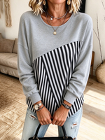 Stylish Grey Striped Patchwork Sweatshirt