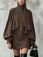 Elegant Stand-up Collar Cape Mini Dress