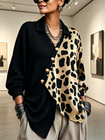 Chic Bold Leopard Color-block Asymmetric Sweater