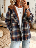 Casual Plaid Fleece Hooded Shacket