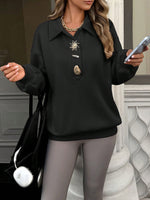 Chic Burgundy Buttoned Collared Sweatshirt