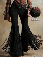 Women's Western Faux Suede Fringe Flare Pants