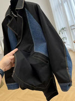 Relaxed-fit Color-block Denim Jacket With Contrast Stitching