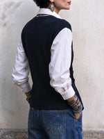 Women's Layered Asymmetrical Vest Top with Statement Buttons