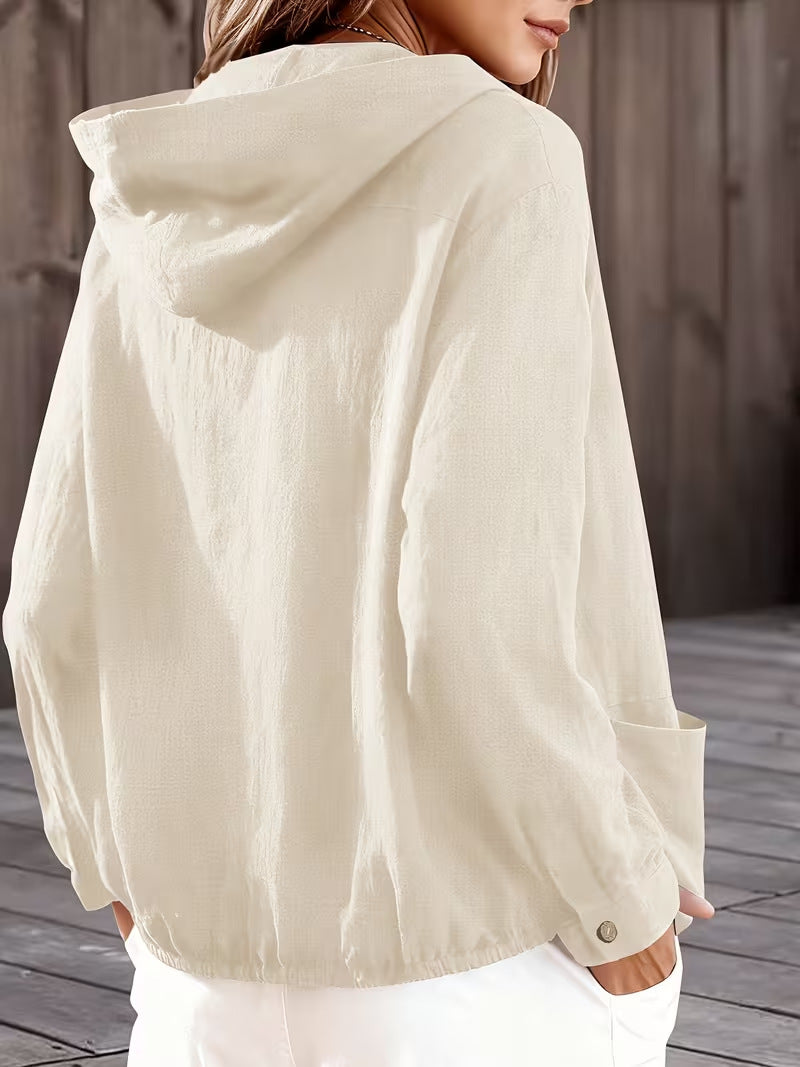 Adjustable Drawstring Hooded Lightweight Jacket