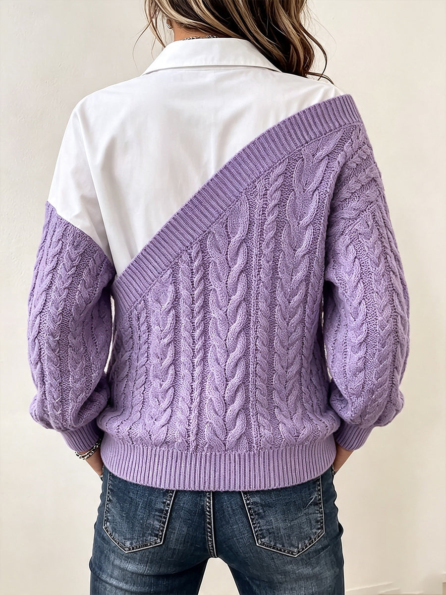 Romantic Asymmetrical Cable-Knit Layered Top(Brooch not included)