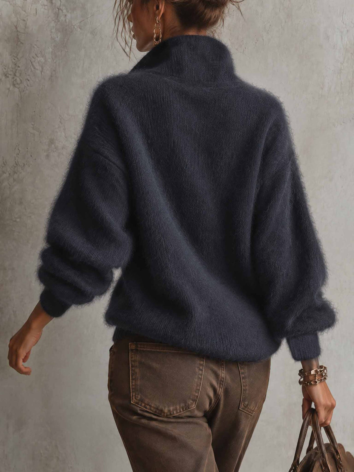 Fuzzy Wool-blend Half-zip Knit