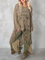 Bohemian Olive Crochet Knit Top