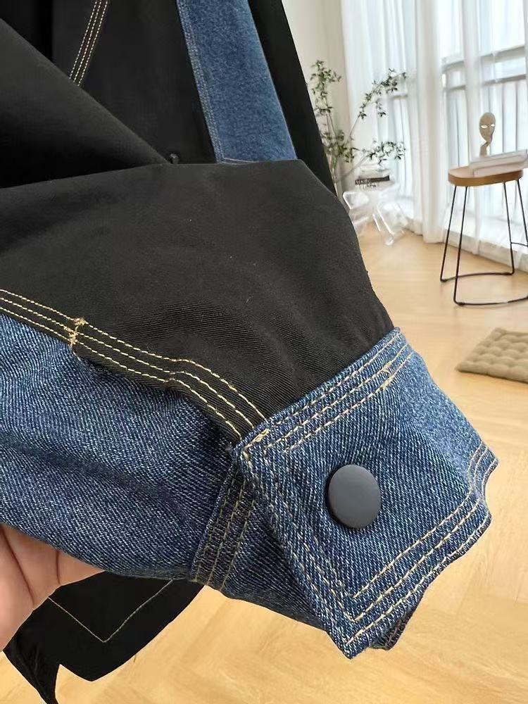 Relaxed-fit Color-block Denim Jacket With Contrast Stitching