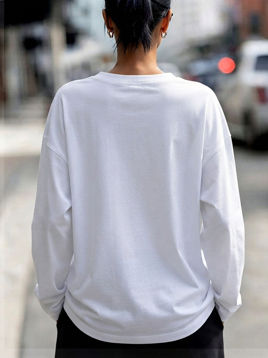Chic Asymmetrical V-neckline Oversized White Cotton Tee