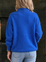 Vibrant Blue Asymmetric Button Knit Sweater