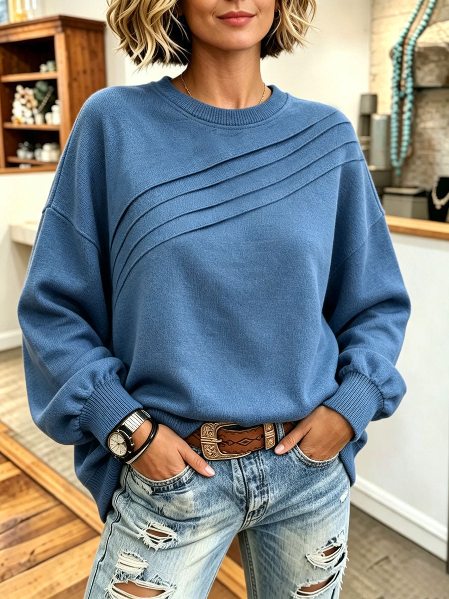 Cozy Relaxed Pleated Oversized Sweatshirt