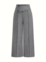 Chic And Sophisticated Grey Wide-leg Trousers With A Wrap-waist Design.