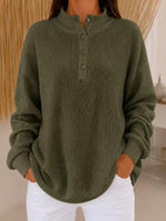 Women's Solid Color Stand-collar Long-sleeve Casual Loose Waffle-knit Pullover