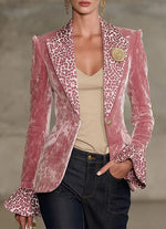 Stylish Leopard-print Color-block Velvet Blazer