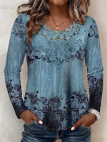 Women's Long-sleeve Crew-neck Top With Lace Trim