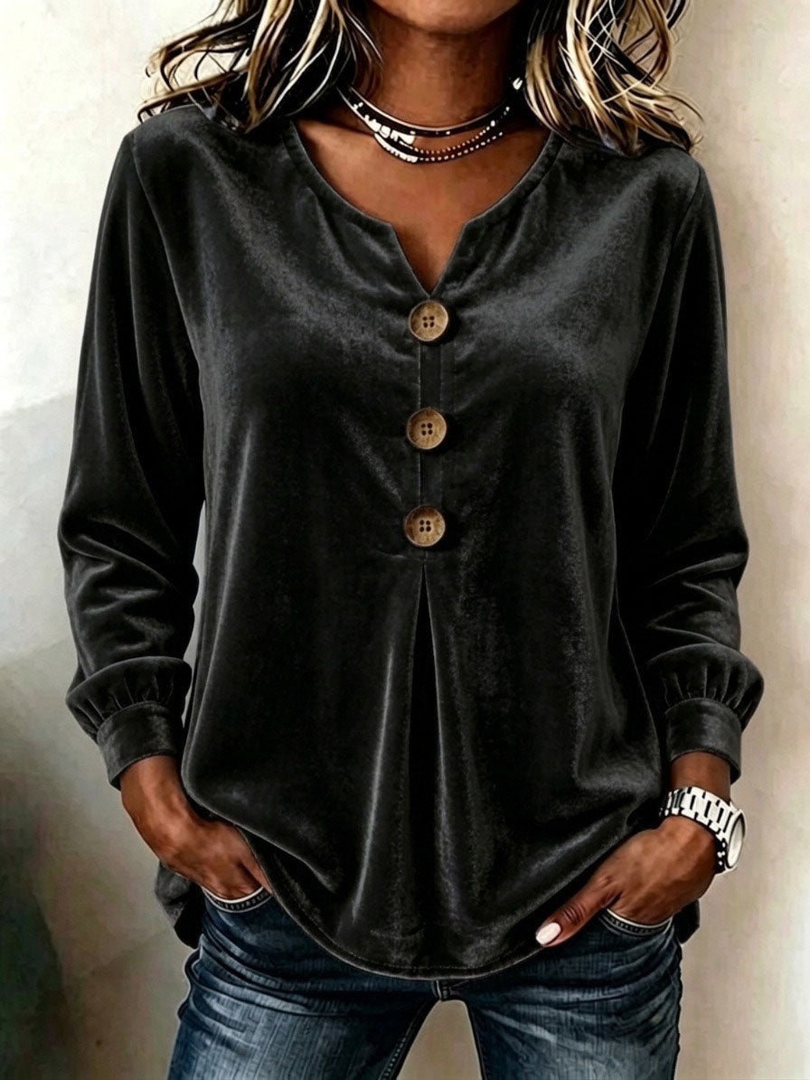 Elegant Soft Velvet Button-down Shirt Top