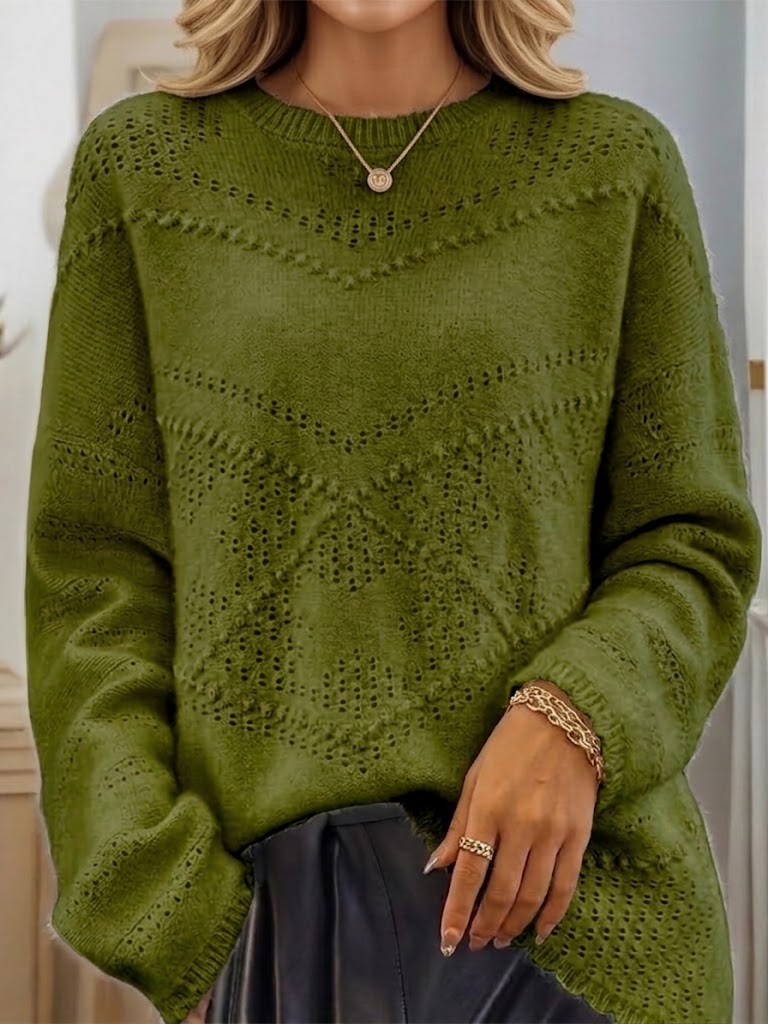 Knitted Sweater With Diamond Cut-out And Textured Dot Pattern
