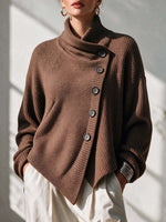 Women's Asymmetrical Button-up Chunky Knit Sweater