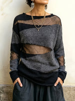 Edgy Sheer-Paneled Color-Block Knit Top