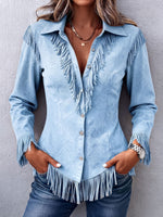 Boho Fringed Suede Button-down Shirt