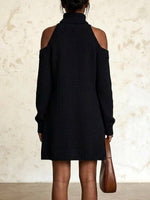 Women's Solid Color Stand Collar Long Sleeve Casual Loose Knit Dress
