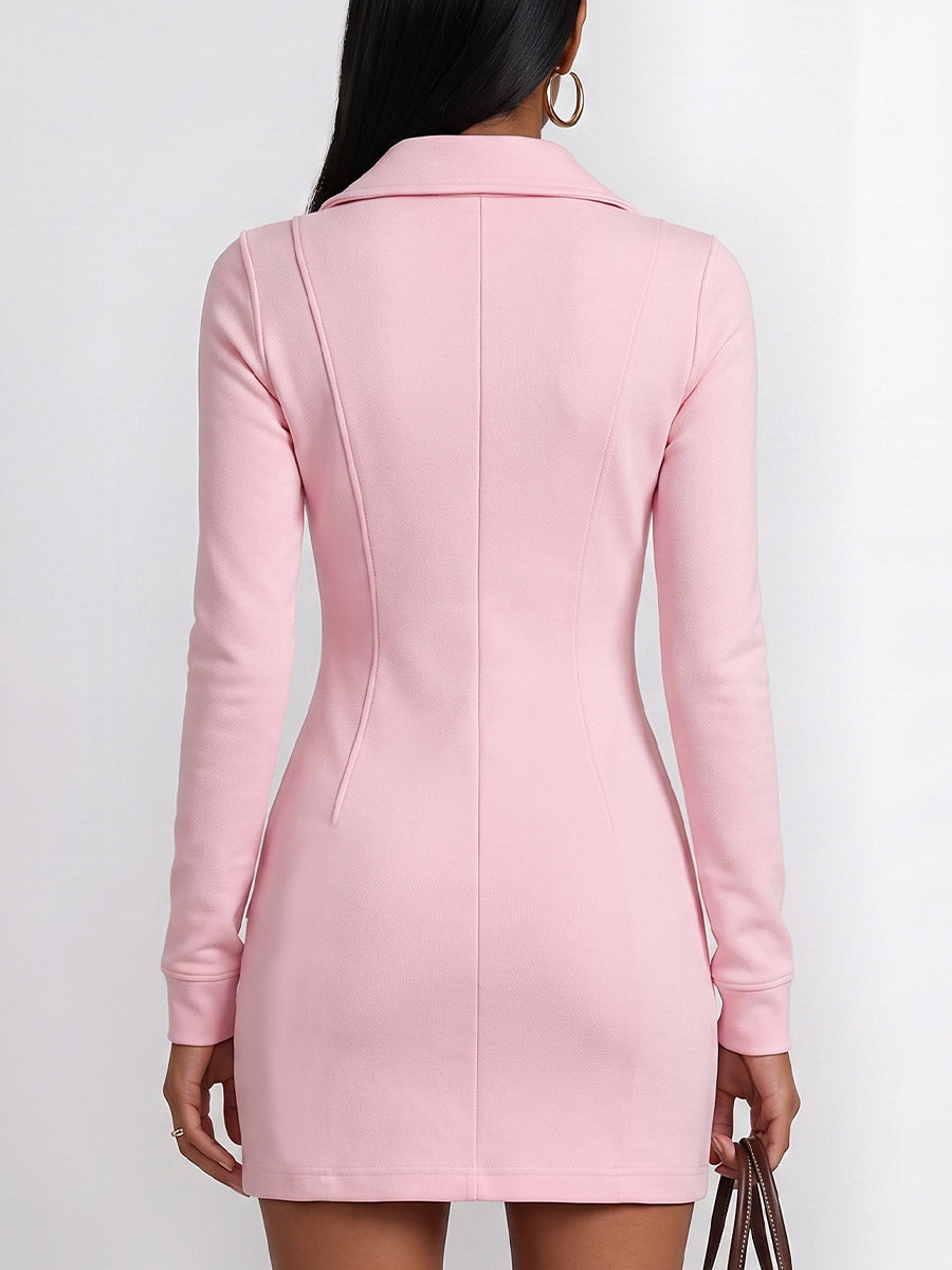 Women's Solid Color Collared Long Sleeve Casual Slim Fit Dress