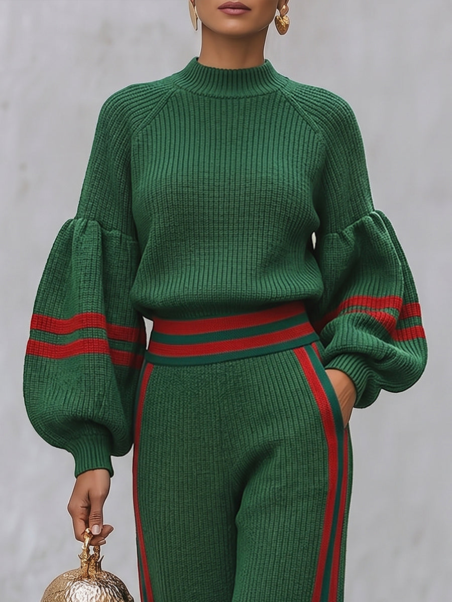 Chic Emerald Green Striped Knit Sweater