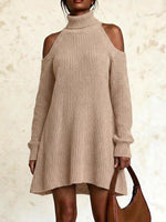 Women's Solid Color Stand Collar Long Sleeve Casual Loose Knit Dress