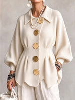 Chic Ribbed Knit Peplum Cardigan with Oversized Gold Buttons