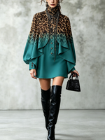 Chic Bold Leopard-print Cape-style Mini Dress