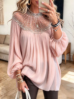 Elegant Sparkly Rhinestone Pleated Chiffon Party Top