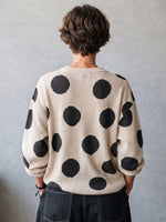 Cozy Oversized And Black Polka-dot Ribbed Knit Sweater
