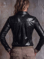 Women's Solid Color Lapel Long-sleeved Casual Loose Pu Leather Shirt