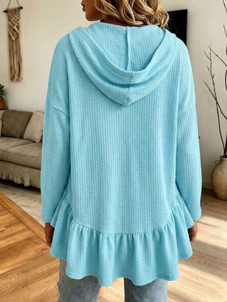 Casual Ruffled Long-sleeve Hooded Cape Jacket
