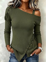Alluring Cold-Shoulder Lace-Up Ribbed Knit Top