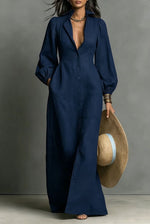 Casual Linen-cotton Blend Collared Maxi Dress