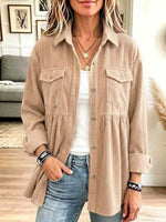 Women's Solid Color Collared Long-sleeved Casual Loose Corduroy Shirt