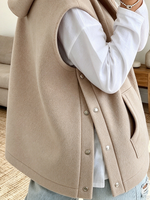Cozy Casual Snap-button Hooded Wool Blend Vest