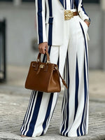 Chic Navy and White Striped Wide-Leg Trousers