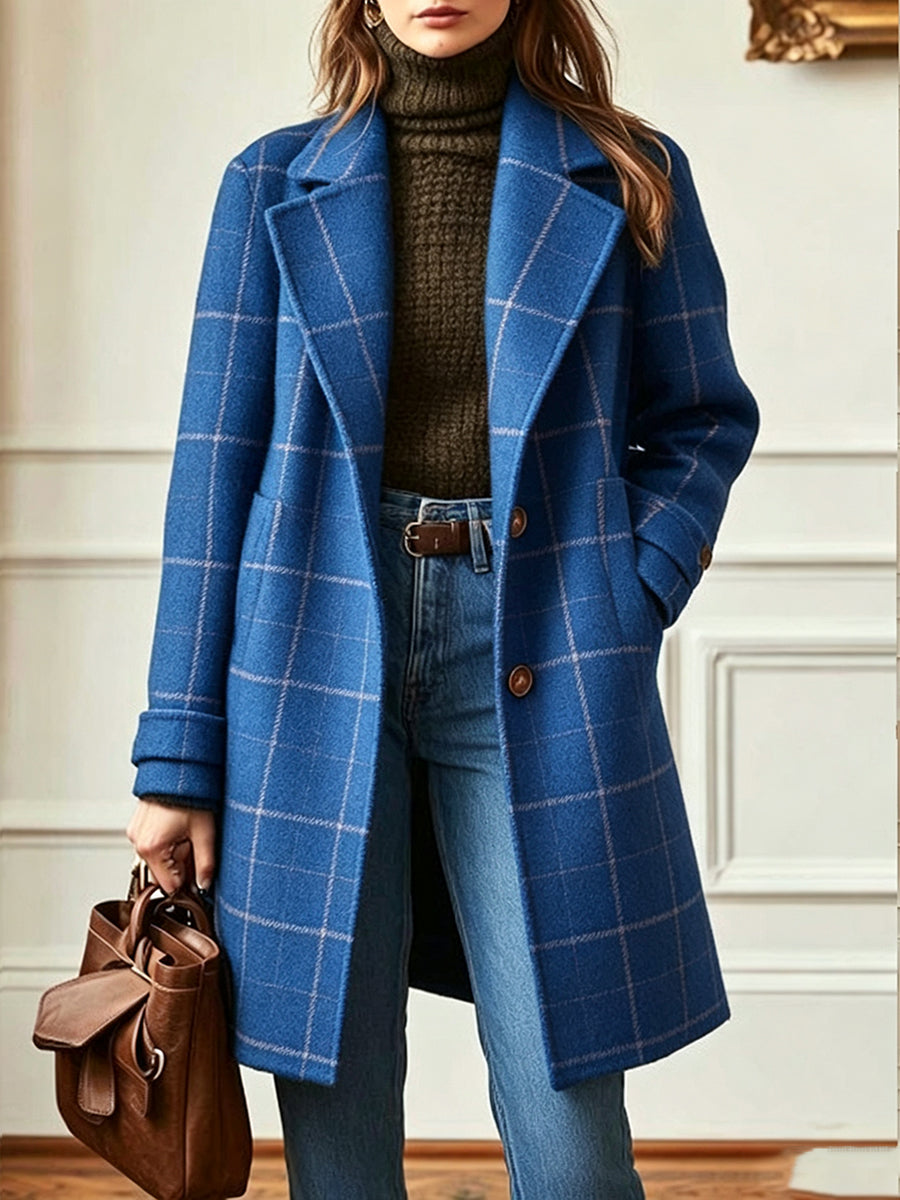 Casual Wool-blend Plaid Coat (mid-length)