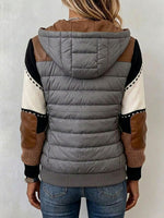Women's Knitted Patchwork Long-sleeved Casual Loose Down Cotton Jacket With Hood