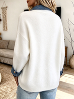 Casual Streetwear Faux-two-piece Denim-patchwork Cozy Cardigan