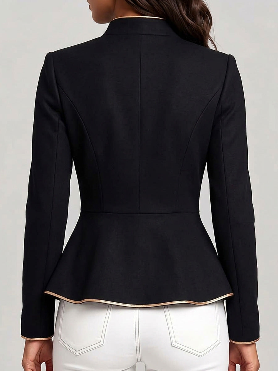 Women's Stand-collar Long-sleeve Casual Slim-fit Jacket With Contrast Trim